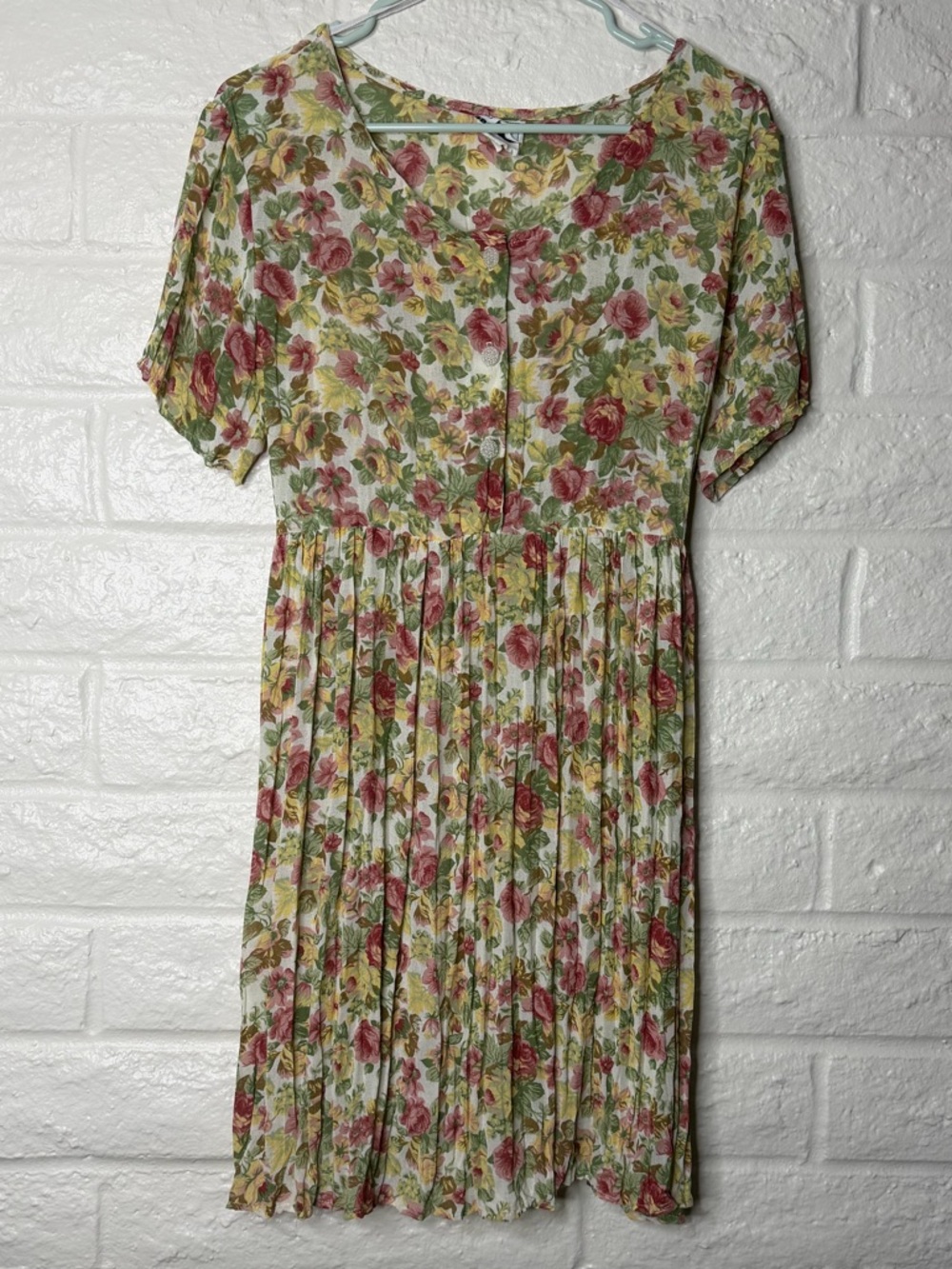 Vintage Tie Back Pleated Skirt Midi Length 90’s Cottagecore Floral Dress